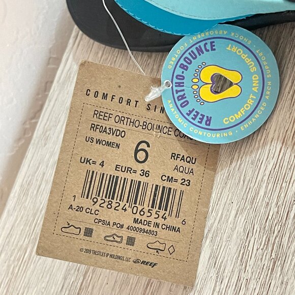 New Reef Sandals 6 Ortho Bounce Aqua Turquoise Blue Thong Flip Flops NWT - Picture 10 of 12